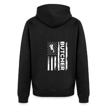 USA Flag Butcher Design - Unisex Premium Organic Zip Hoodie - black - Back - Nico (187cm)