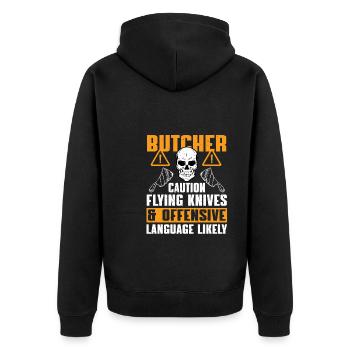 Funny butcher saying - Unisex Premium Organic Zip Hoodie - black - Back - Nico (187cm)