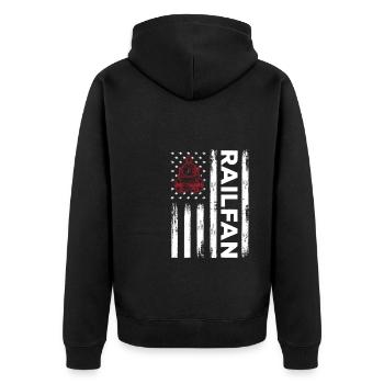 USA FAhne Eisenbahn Fan Amerika - Unisex Premium Bio Zip Hoodie - Schwarz - Hinten - Nico (187cm)