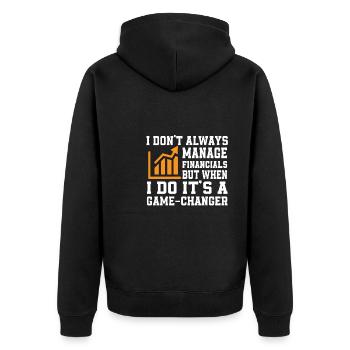Toller Finanzplaner Spruch - Unisex Premium Bio Zip Hoodie - Schwarz - Hinten - Nico (187cm)