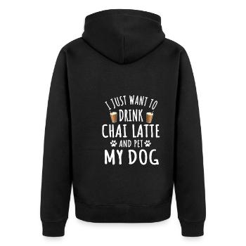 Funny Chai Latte And Dog Owner - Unisex Premium Organic Zip Hoodie - black - Back - Nico (187cm)
