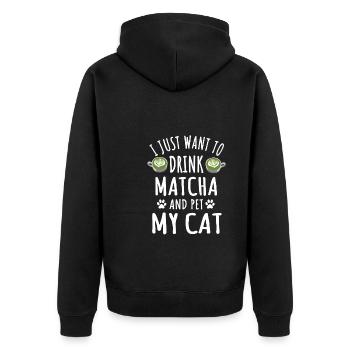 Matcha Und Katzenliebhaber Design - Unisex Premium Bio Zip Hoodie - Schwarz - Hinten - Nico (187cm)