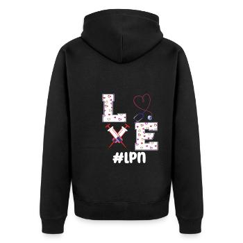 LPN Lizenzierte Praktische Krankenpflegerin - Unisex Premium Bio Zip Hoodie - Schwarz - Hinten - Nico (187cm)
