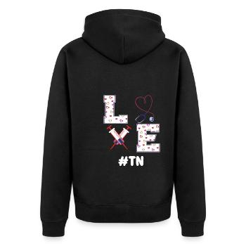 Zeitarbeit Pflege Outfit Valentinstag - Unisex Premium Bio Zip Hoodie - Schwarz - Hinten - Nico (187cm)