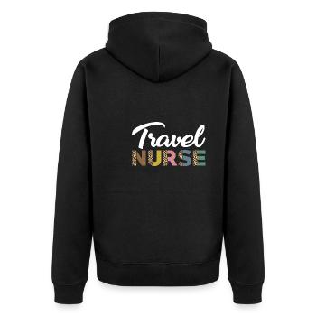 Niedliche Reisekrankenschwester Leopardenmuster - Unisex Premium Bio Zip Hoodie - Schwarz - Hinten - Nico (187cm)