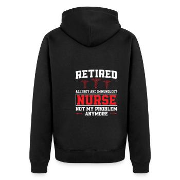 Pensionierte Allergie Krankenschwester - Unisex Premium Bio Zip Hoodie - Schwarz - Hinten - Nico (187cm)