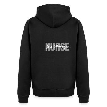 Pflegemanager - Unisex Premium Bio Zip Hoodie - Schwarz - Hinten - Nico (187cm)