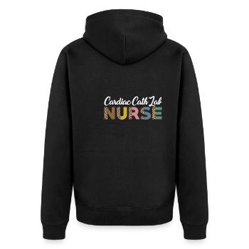 Herzkatheterlaborschwester Leopardenmuster - Unisex Premium Bio Zip Hoodie - Schwarz - Hinten - Nico (187cm)