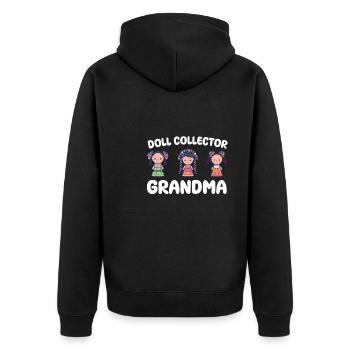 Puppensammler Oma - Unisex Premium Bio Zip Hoodie - Schwarz - Hinten - Nico (187cm)