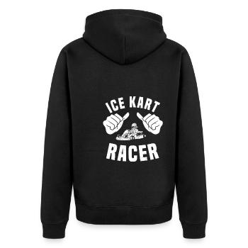 Eiskart Rennfahrer - Unisex Premium Bio Zip Hoodie - Schwarz - Hinten - Nico (187cm)