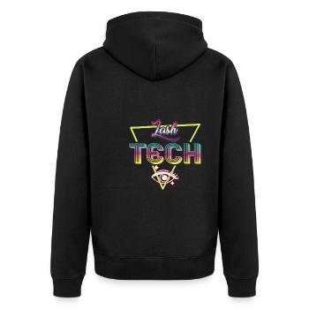 80s Lash Tech Retro Outfit - Unisex Premium Bio Zip Hoodie - Schwarz - Hinten - Nico (187cm)
