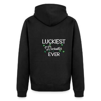 Personalvermittler St.Patrick's Day - Unisex Premium Bio Zip Hoodie - Schwarz - Hinten - Nico (187cm)