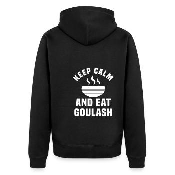 Bleiben Sie Ruhig Und Essen Sie Gulasch - Unisex Premium Bio Zip Hoodie - Schwarz - Hinten - Nico (187cm)