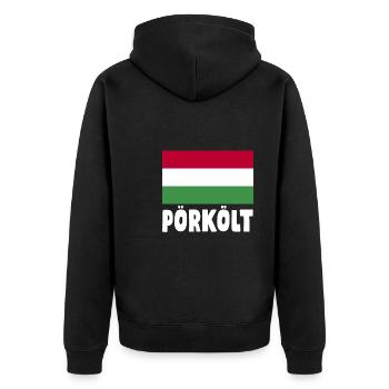 Pörkölt - Unisex Premium Organic Zip Hoodie - black - Back - Nico (187cm)