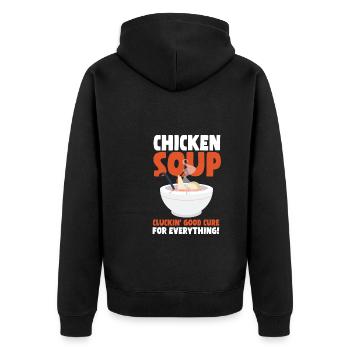 Hühnersuppe T-Shirt - Unisex Premium Bio Zip Hoodie - Schwarz - Hinten - Nico (187cm)
