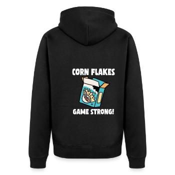 Corn Flakes Game Strong - Unisex Premium Bio Zip Hoodie - Schwarz - Hinten - Nico (187cm)