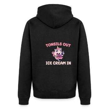 Wiederherstellung nach TonsillenMandeln Raus Eis R - Unisex Premium Bio Zip Hoodie - Schwarz - Hinten - Nico (187cm)