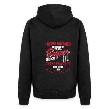 Rehabilitation After Chiropractor Humor Shirt - Unisex Premium Organic Zip Hoodie - black - Back - Nico (187cm)