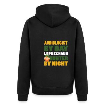 Audiologe St. Paddy's Day - Unisex Premium Bio Zip Hoodie - Schwarz - Hinten - Nico (187cm)