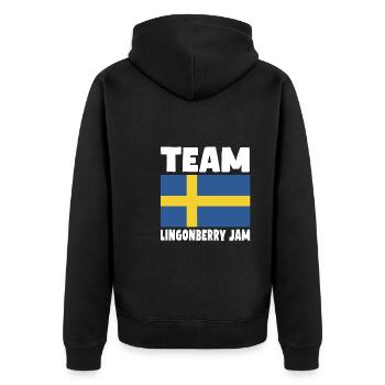 Cranberry Jam Team - Unisex Premium Organic Zip Hoodie - black - Back - Nico (187cm)