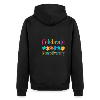 Celebrate neurodiversity - Unisex Premium Organic Zip Hoodie - black - Back - Nico (187cm)