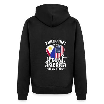 Filipino American Geschenk - Unisex Premium Bio Zip Hoodie - Schwarz - Hinten - Nico (187cm)