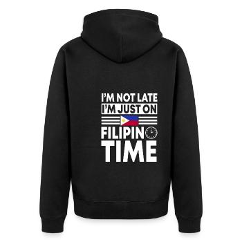 Filipino Time - Unisex Premium Bio Zip Hoodie - Schwarz - Hinten - Nico (187cm)
