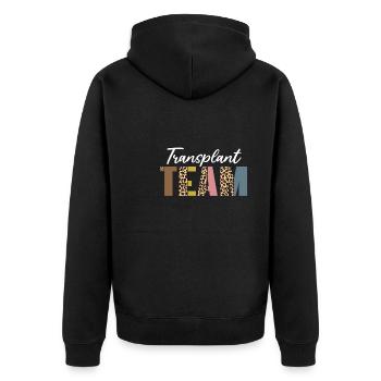 Transplantations Team Leoparden Muster - Unisex Premium Bio Zip Hoodie - Schwarz - Hinten - Nico (187cm)