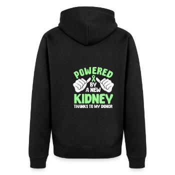 Powered by a new kidney - Unisex Premium Organic Zip Hoodie - black - Back - Nico (187cm)