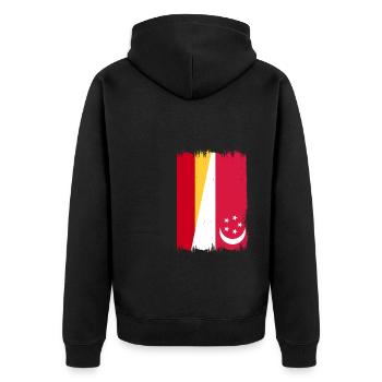 Singapur Deutschland - Unisex Premium Bio Zip Hoodie - Schwarz - Hinten - Nico (187cm)