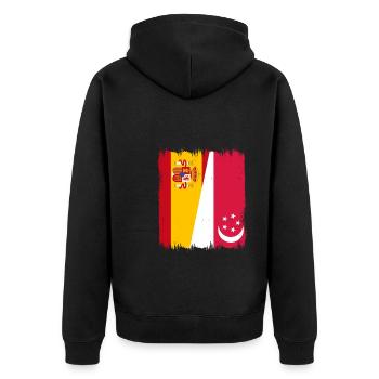 Spanien Singapur Fahne - Unisex Premium Bio Zip Hoodie - Schwarz - Hinten - Nico (187cm)