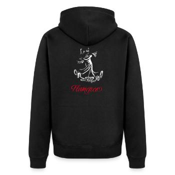 Flamingo (dark) - Unisex Premium Organic Zip Hoodie - black - Back - Nico (187cm)