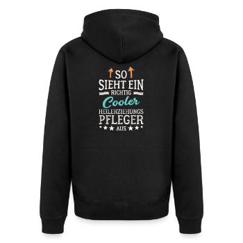 So sieht ein cooler Heilerziehungspfleger aus - Unisex Premium Bio Zip Hoodie - Schwarz - Hinten - Nico (187cm)