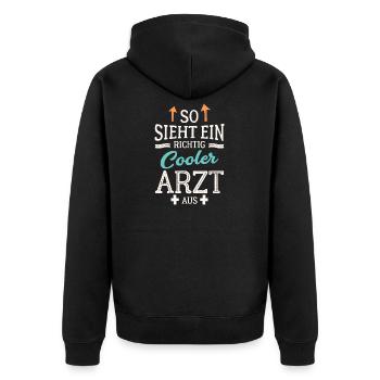 So sieht ein richtig cooler Arzt aus Mediziner - Unisex Premium Bio Zip Hoodie - Schwarz - Hinten - Nico (187cm)