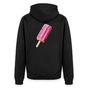Pinkes Eis am STil - Unisex Premium Bio Zip Hoodie - Schwarz - Hinten - Nico (187cm)