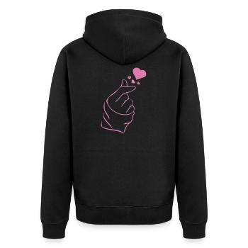 Finger heart k-pop K-drama 2 farben - Unisex Premium Bio Zip Hoodie - Schwarz - Hinten - Nico (187cm)
