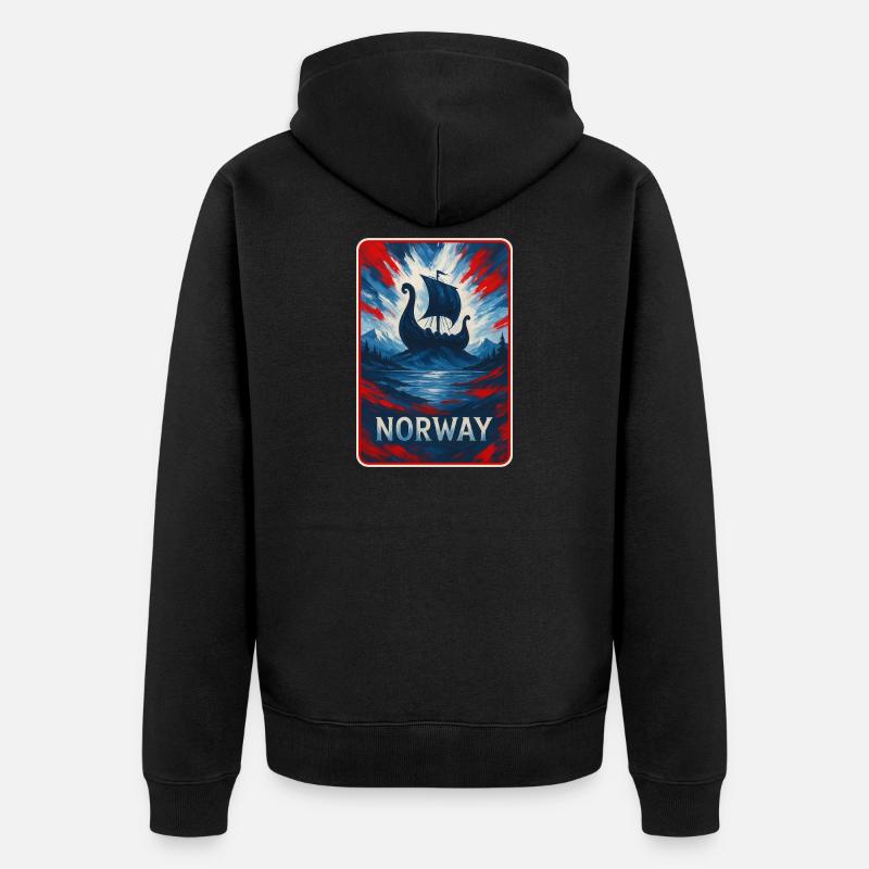 Norvège Paysage Drapeaux Design - Veste à capuche bio Premium Unisexe - noir