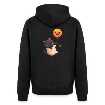 Halloween Cat with Halloween Pumpkin - Unisex Premium Organic Zip Hoodie - black - Back - Nico (187cm)