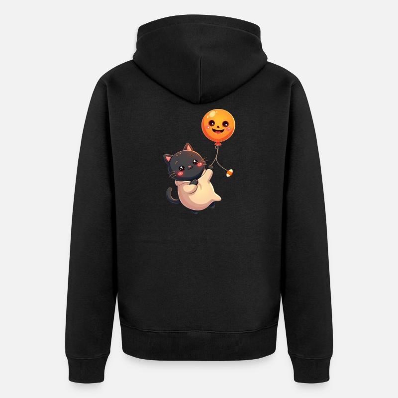 Chat d’Halloween avec citrouille d’Halloween - Veste à capuche bio Premium Unisexe - noir