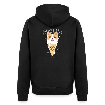 Kawaii Corgi Cream - Unisex Premium Organic Zip Hoodie - black - Back - Nico (187cm)