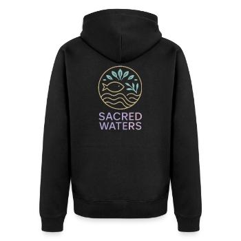 Sacred Waters (Heilige Wasser) - Unisex Premium Bio Zip Hoodie - Schwarz - Hinten - Nico (187cm)