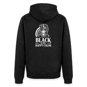 Schwarz ist mein fröhliches Farbeinhorn - Unisex Premium Bio Zip Hoodie - Schwarz - Hinten - Nico (187cm)