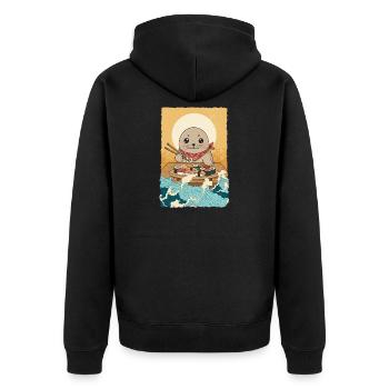 Kawaii Seehund Nordsee Sushi - Unisex Premium Bio Zip Hoodie - Schwarz - Hinten - Nico (187cm)