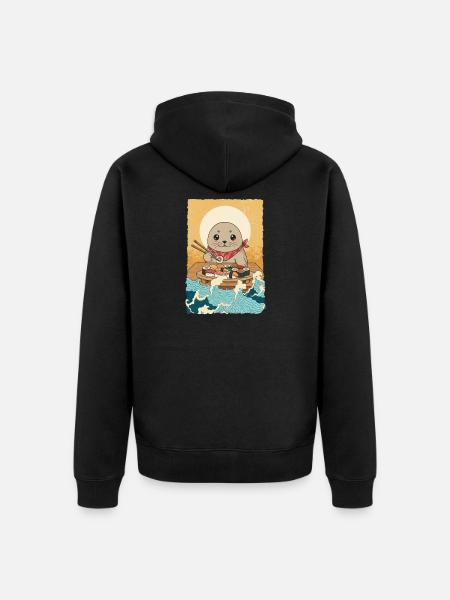 Kawaii Seal North Sea Sushi - Unisex Premium Organic Zip Hoodie - black