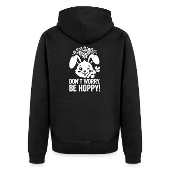 Lapin de Pâques Hoppy – Ne t’inquiète pas, sois hopp - Veste à capuche bio Premium Unisexe - noir - Dos - Nico (187cm)