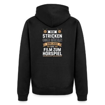 Filmhörspiel beim Stricken - Unisex Premium Bio Zip Hoodie - Schwarz - Hinten - Nico (187cm)
