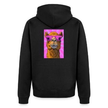 Kamel - Unisex Premium Bio Zip Hoodie - Schwarz - Hinten - Nico (187cm)