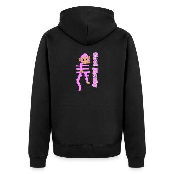 Rosa Affe klettert Glitzer - Unisex Premium Bio Zip Hoodie - Schwarz - Hinten - Nico (187cm)