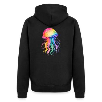 Illustration aquarelle de méduse colorée - Veste à capuche bio Premium Unisexe - noir - Dos - Nico (187cm)