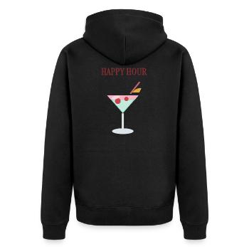 HAPPY HOUR. PAPA. VATERTAG. FROHER VATERTAG. - Unisex Premium Bio Zip Hoodie - Schwarz - Hinten - Nico (187cm)